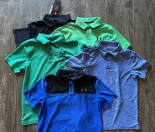 UNDER ARMOUR UA Boy Golf Polo Shirt Lot Of 5 Green Blue Black Athletic M