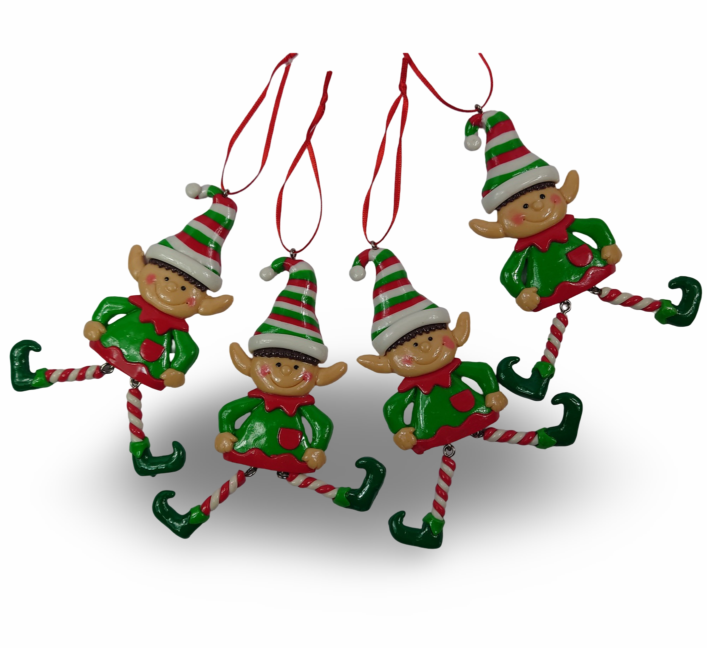 Elf Hanging Christmas  Tree Ornaments Cheeky Fun Decoration Dangly Legs Set Of 4