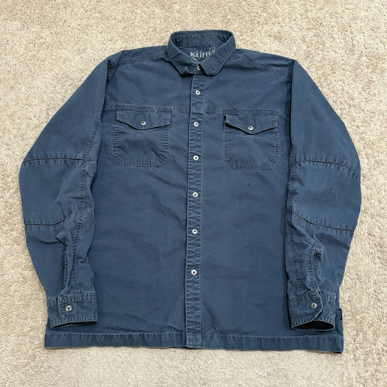 Kuhl Flakjak Shirt Mens XL Blue Long Sleeve Snap Button Hiking Mountain Grown