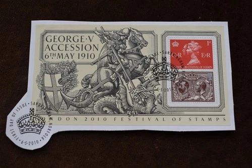 GB 2010 George V Accession 1910 m/s, Commemorative Stamps On Piece, Used, ex FDC