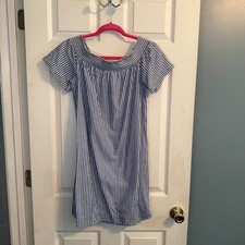 J.Crew Blue White Striped Off Shoulder Smocked Neck Short Sleeve Dress