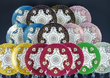 IMPRESSIVE SET 16 ANTIQUE MULTI COLOR GOLD GILT GERMAN PORCELAIN DINNER PLATES