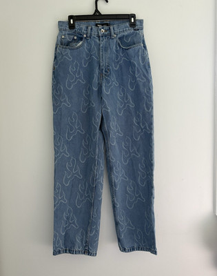 VANS Men s Loose Fit Mid Rise Straight Blue Denim Jeans Medium Wash Floral