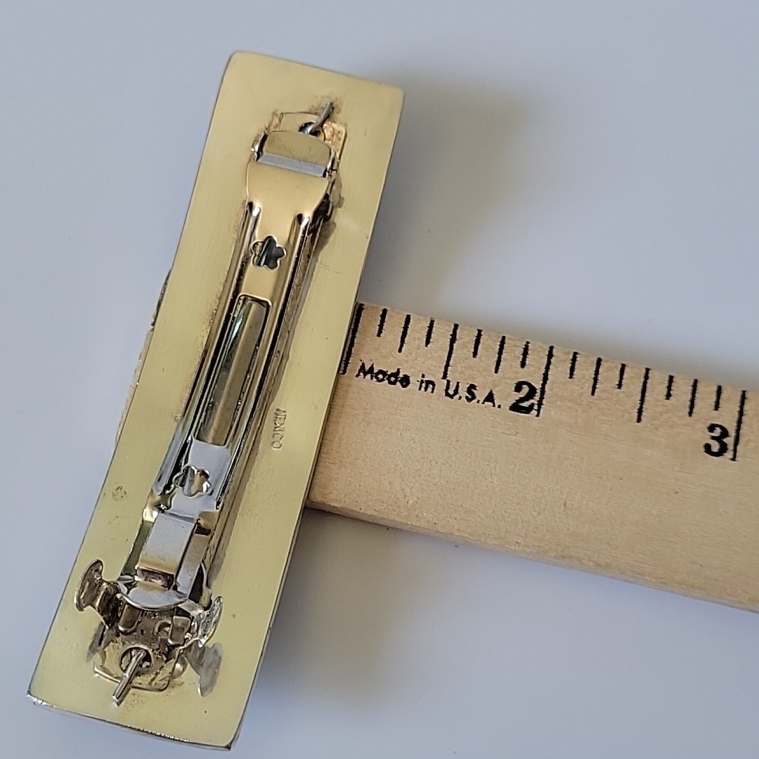 Vintage Silver Abalone Inlay Rectangular Hair Cli… - image 7