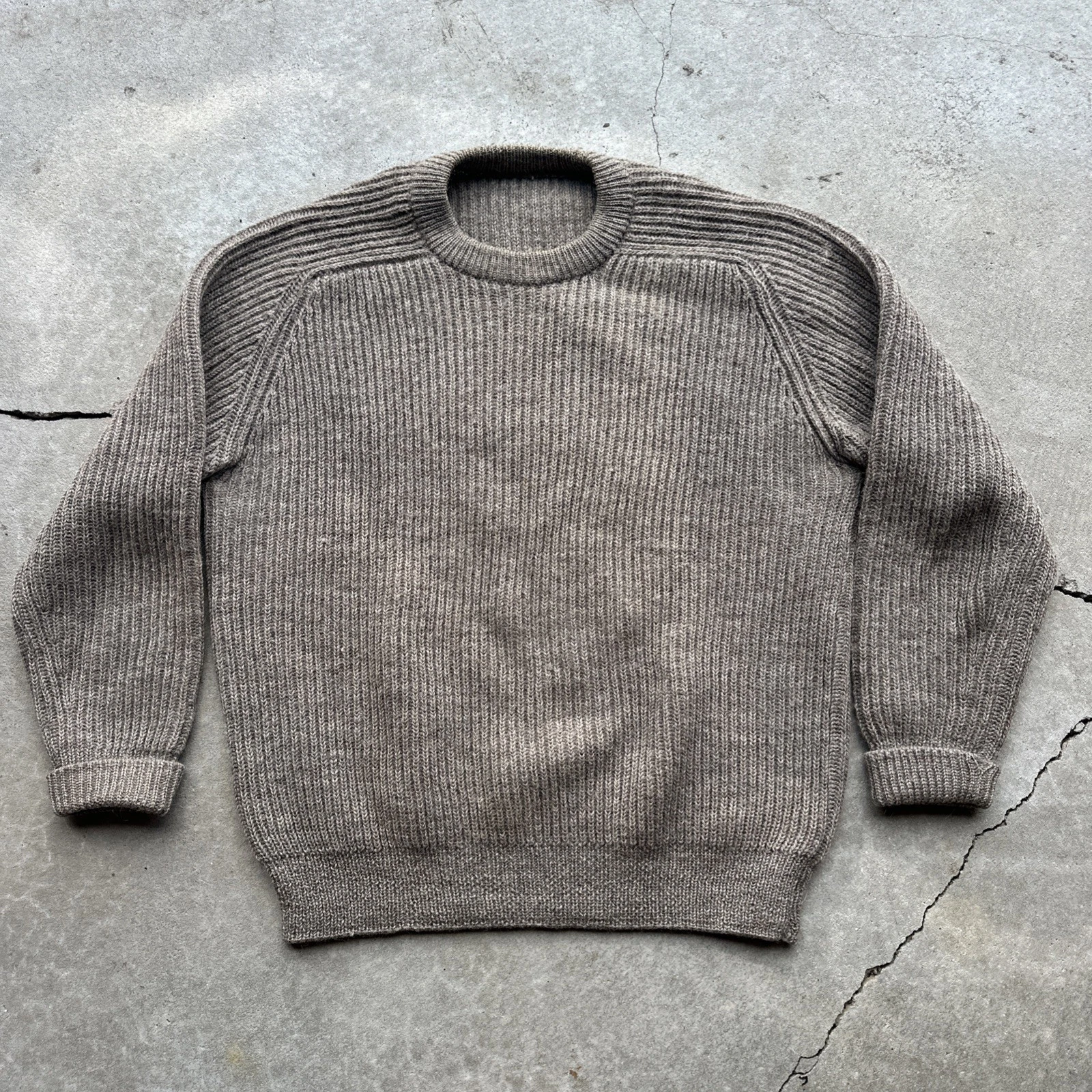 Vtg L.L Bean Crewneck Sweater Beige Wool Grandpa Old Money Mens Size Large
