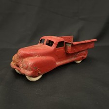Antique Vtg Cast Iron Red Pickup Delivery Truck w/ White Wheels Hubley Style S4