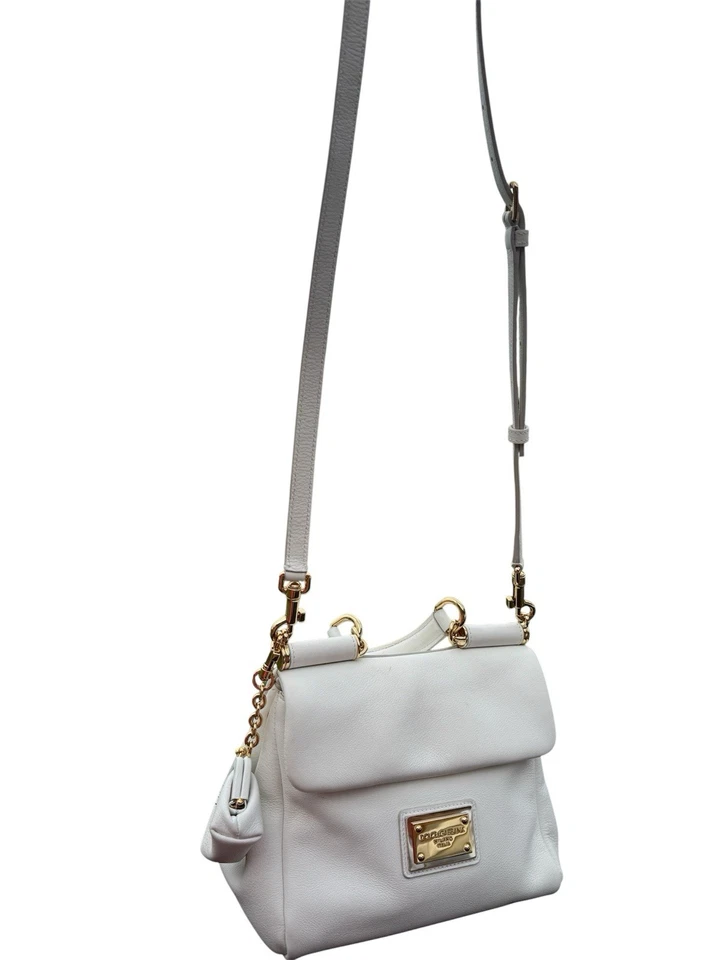 Dolce & Gabbana Sicily White Leather Tote Bag Shoulder Strap W/ Mini Coin Purse - Image 3 of 4