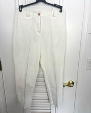 Ann Taylor Women's White Curvy Flat Front Dress Pants Cotton Blend Pockets