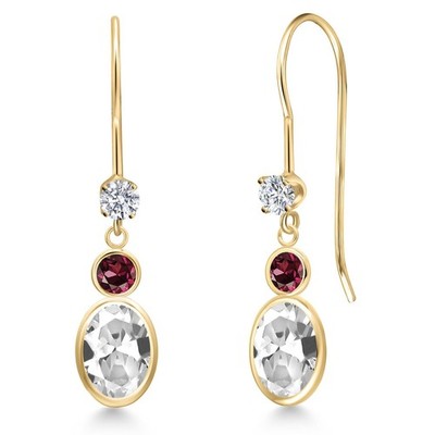 14K Yellow Gold White Created Sapphire and Rhodolite Garnet and Lab Grown