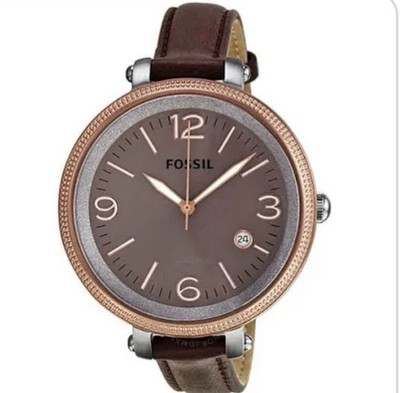 Fossil Heather Brown Dial Stainless Steel Brown Leather Ladies Watch