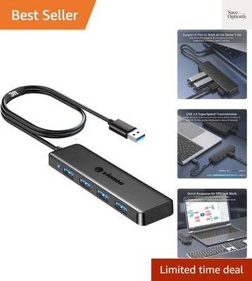 Ultra Slim 4-Port USB 3.0 Splitter with SuperSpeed & Space-Saving Design
