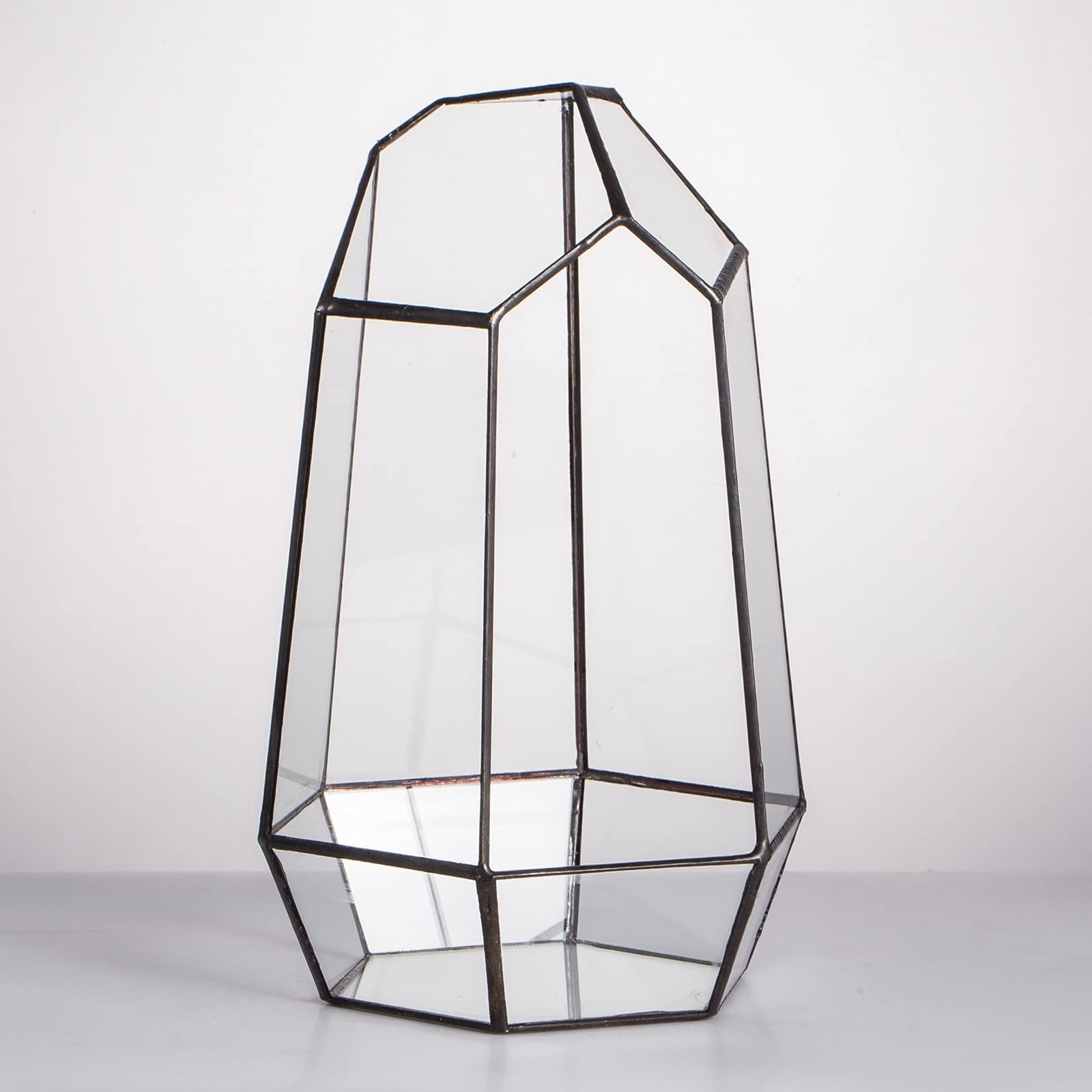 Geometric Glass Terrarium Planter for Succulent, Small Cacti, Black Irregular...