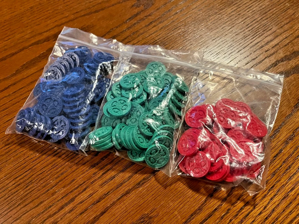 Juego de secuencia - Reemplazos (50 verdes, 50 azules, 35 fichas rojas) ~ Bolsas originales Foto 2 de 2