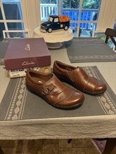 Clarks Collection Women's Ashland Palm Mahogany Slip On Loafers Comfort Size 8W