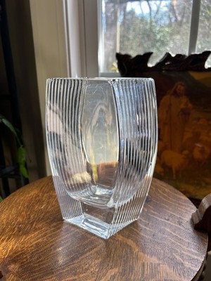 Heavy Vintage Gallery Originals Ribbed Lead Crystal Vase, West Germany 7-7/8''