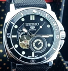 Vintage Seiko 5 Sports 24 Jewels Open-Heart Automatic Black-Dial Men Wristwatch