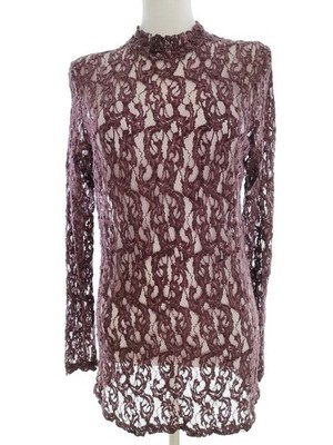 NU DENMARK Damen Tunika Bluse Gr. L Lila Langer Ärmel Spitzenstickerei
