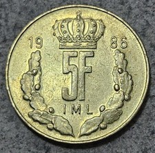 LUXEMBOURG 🇱🇺 FIVE (5) FRANCS COIN 1986 (GRAND DUKE JEAN)