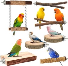 7 Piece Natural Wooden Bird Perches for Cage Small Medium Parrot Stand
