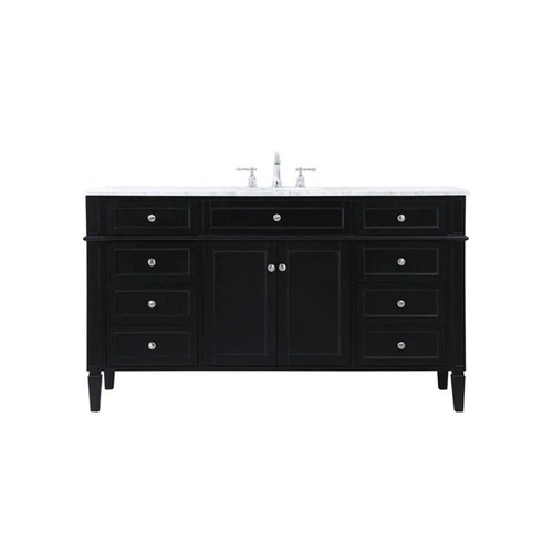 Elegant Decor Park Avenue 60" Metal MDF Marble Single Bathroom Vanity in Black - Picture 3 of 8