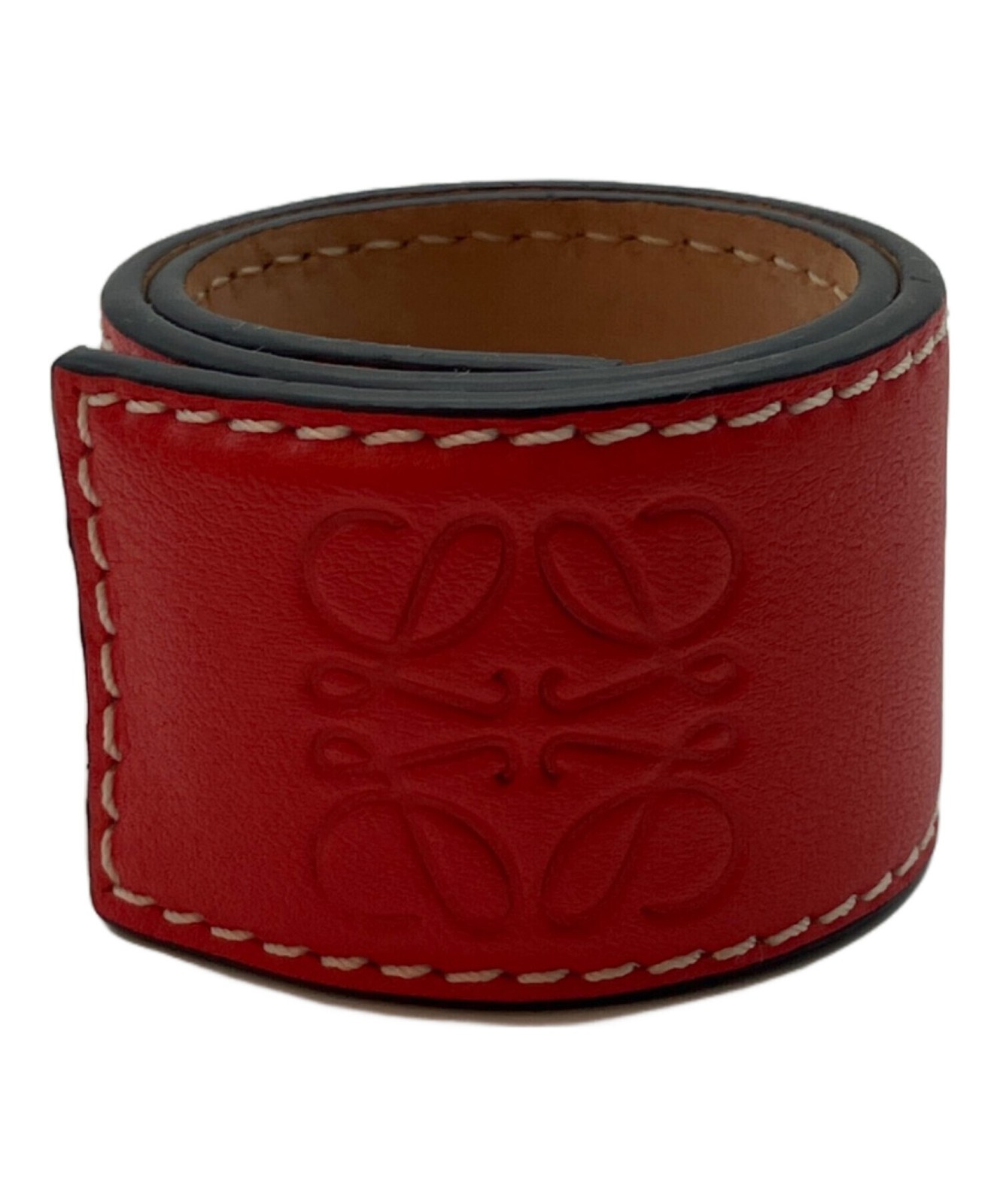 LOEWE Anagram Red Leather Cuff Bangle Bracelet Spain Made Women Band From Japan