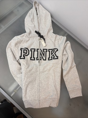 PINK  Victoria's Secret Women's Gray Zip-Up Jacket Hoodie Size Large