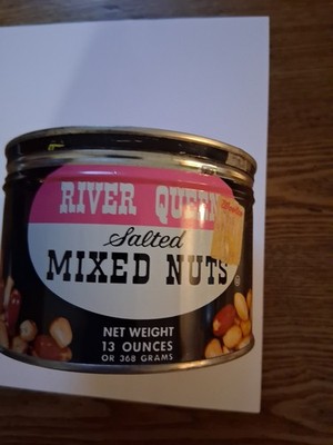 OLD VINTAGE ADVERTISING METAL EMPTY TIN RIVER QUEEN MIXED NUTS PEANUTS