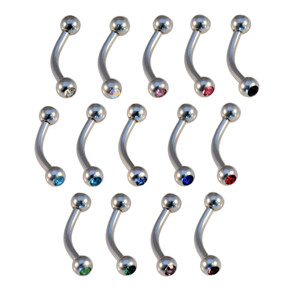 BANANA Bar With CZ Crystal Gems - Curved Barbell Ear Lip Bridge Septum Nose - Image 1 of 1