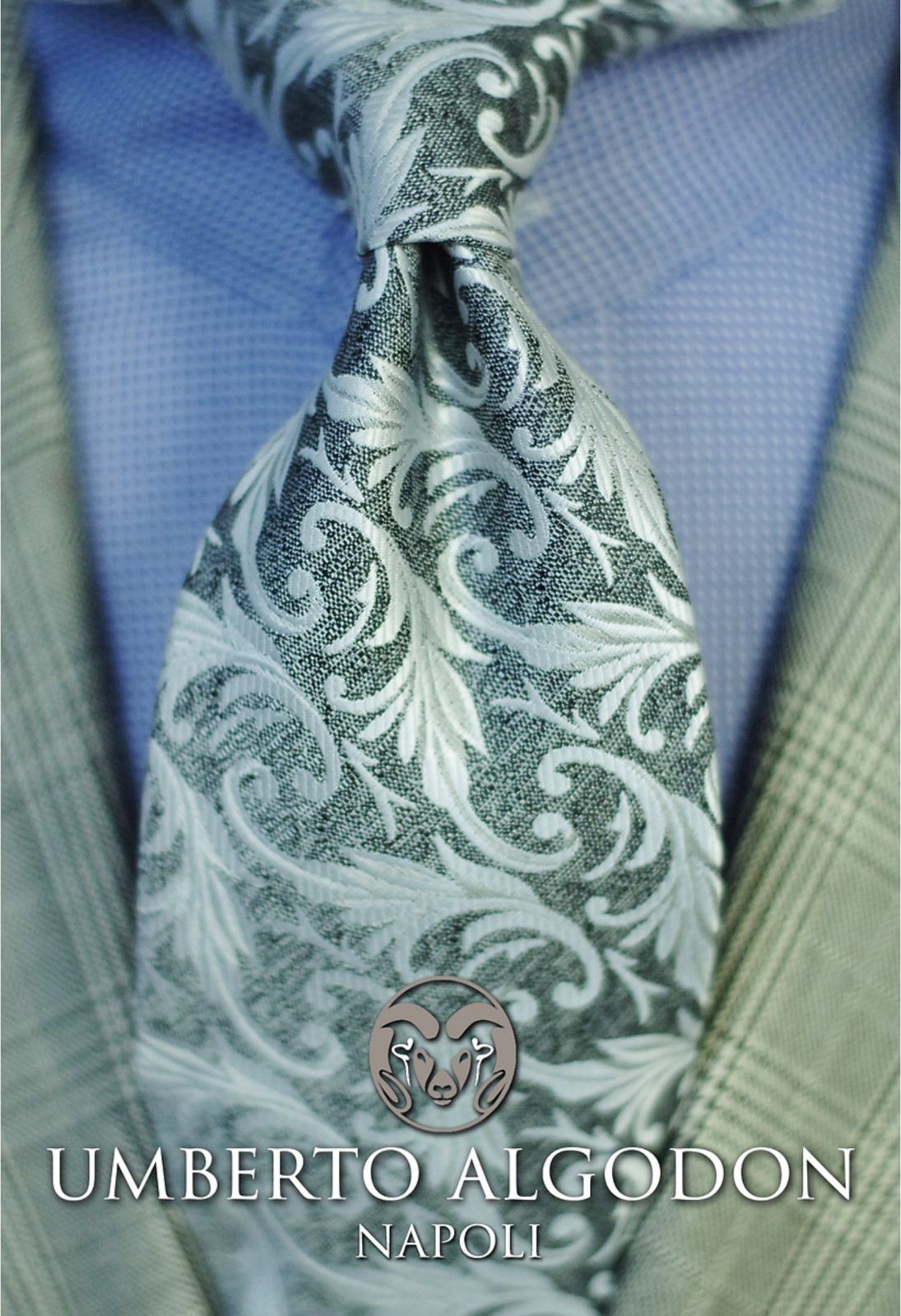 Corbata tejida floral perla plata piedra Umberto Algodon 58 x 3,5 pulgadas