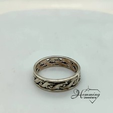 Sterling Silver 925 Flat Twist Bead Design Band 3.4g, 5.5mm W, Ring Size 7.75