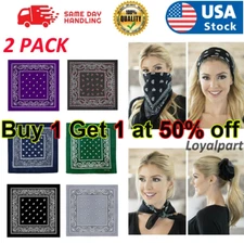 2 Pack Bandana 100% Cotton Paisley Print Double-Sided Scarf Head Neck Face Mask