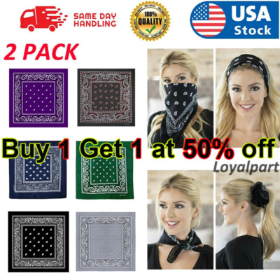 2 Pack Bandana 100% Cotton Paisley Print Double-Sided Scarf Head Neck Face Mask