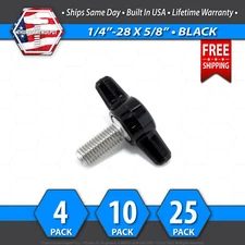 1/4"-28 x 5/8" Thumb Screw Stainless Steel - Black Tee / Wing Knob - USA
