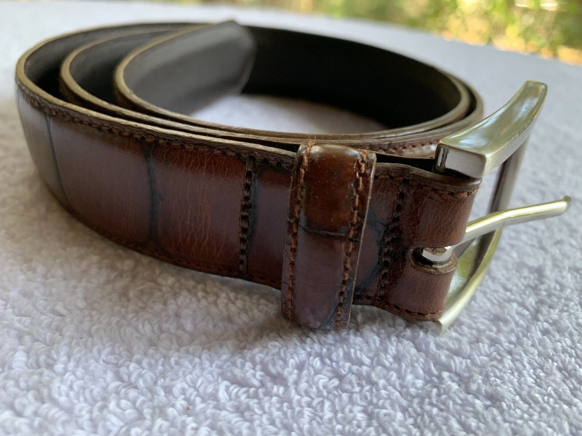 Express Belt Mens 32 Croc Embossed Italian Leather Bourbon  display picture 1