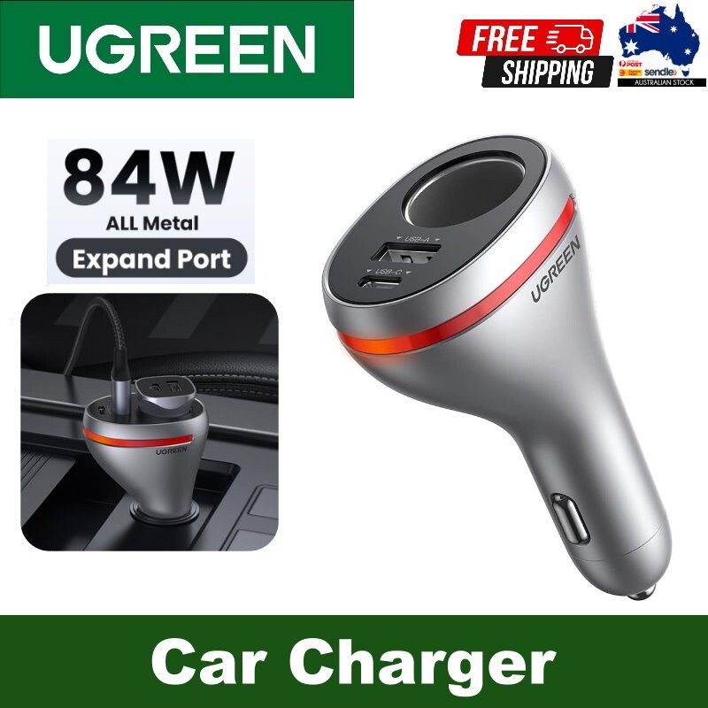 UGREEN 84W 3-Port PD QC USB C Fast Car Charger 12V/24V 5A