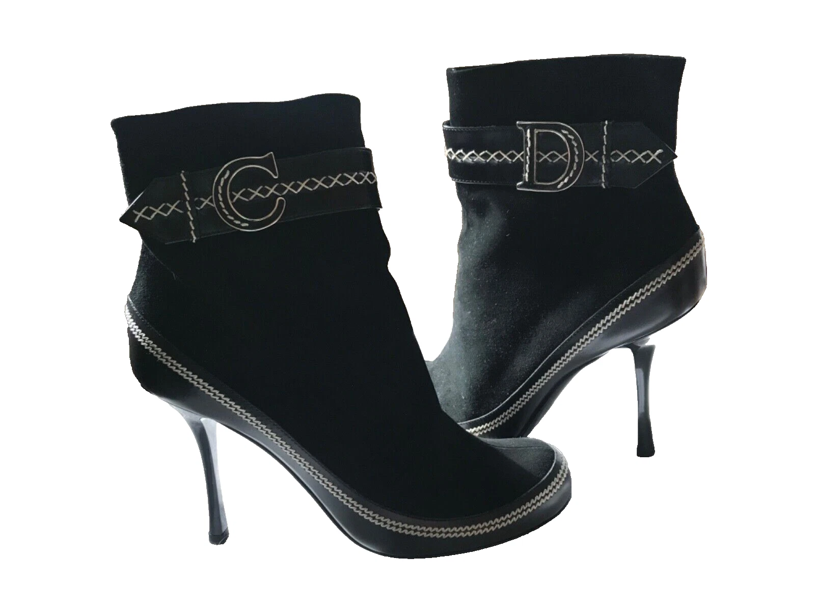 BOTTES CHRISTIAN DIOR DAIM ET CUIR LOGO CD