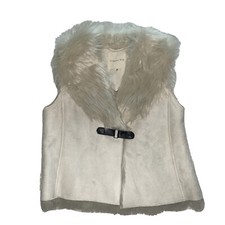 Girls Faux Fur Faux Suede Vest White Beige 7 8 Holiday Costume Fall