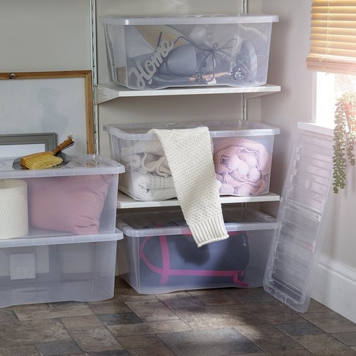 18 x 45L Clear Storage Box With Lid Plastic Stackable Containers Home Office -UK - Picture 2 of 12