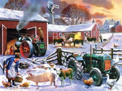 Puzzle Winter auf der Farm, 1000 Teile, Schnee, Bauernhof, Haustiere, Sunsout