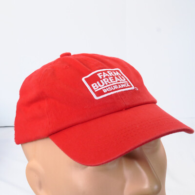 Farm Bureau Bright Red Cotton Canvas Strapback Hat Adjustable Agricultural OSFM