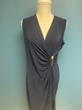 Calvin Klein Woman Cocktail Formal Sheath Faux Wrap Dress Pleated Size 10 Blue