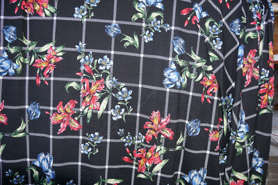 Jersey Floral Knit Fabric Brushed  Window Pane Check  Bolt End