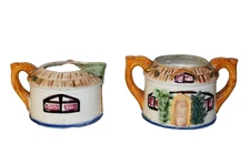 Cottage Open Sugar Bowl Doubled Handle And Creamer Occupied Japan