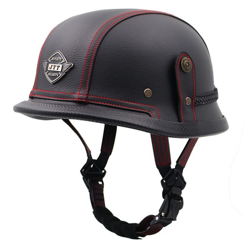DOT German Style Motorcycle Half Open Helmet Scooter Leather Helmet with Goggles - Picture 15 of 48