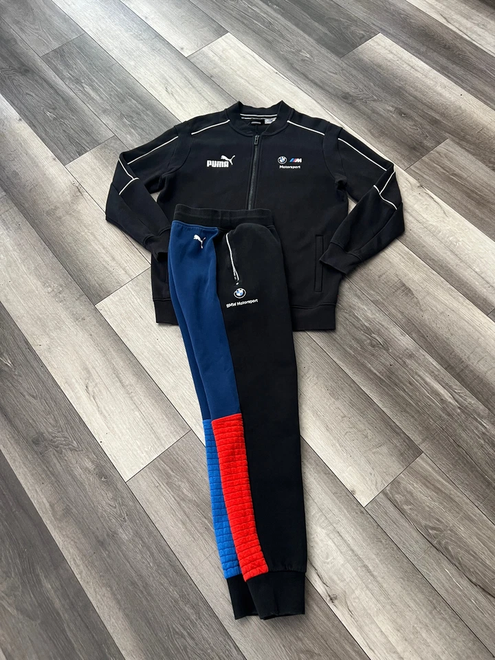 PUMA BMW MOTORSPORTS MEN'S TRACKSUIT BLACK BLUE Sweatpants Small + Jacket Medium - Image 3 of 4