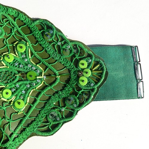 Fashion Women Ladies Italian Fashion Embroidered Elastic Dress Bead Faux Leather - Picture 2 of 24