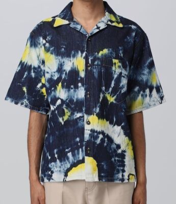 $685 Alanui Men's Blue Tie-Dye Denim Short Sleeve Button-Up Shirt Size M