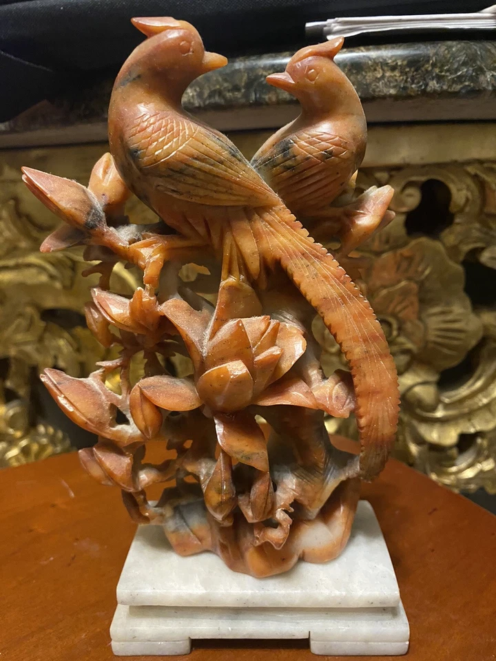 Antique Republic of China Coral Hardstone Bird Statue-Read Description Foto 3 de 4