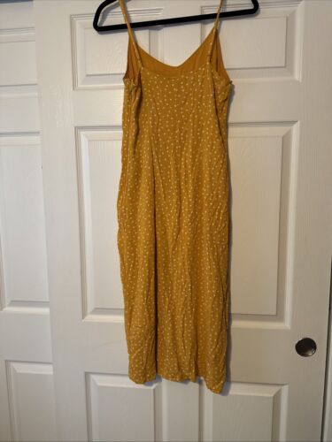 Abercrombie & Fitch YELLOW Polka Dot Slip Dress W/Slit Size M Midi Spaghetti - Picture 2 of 3