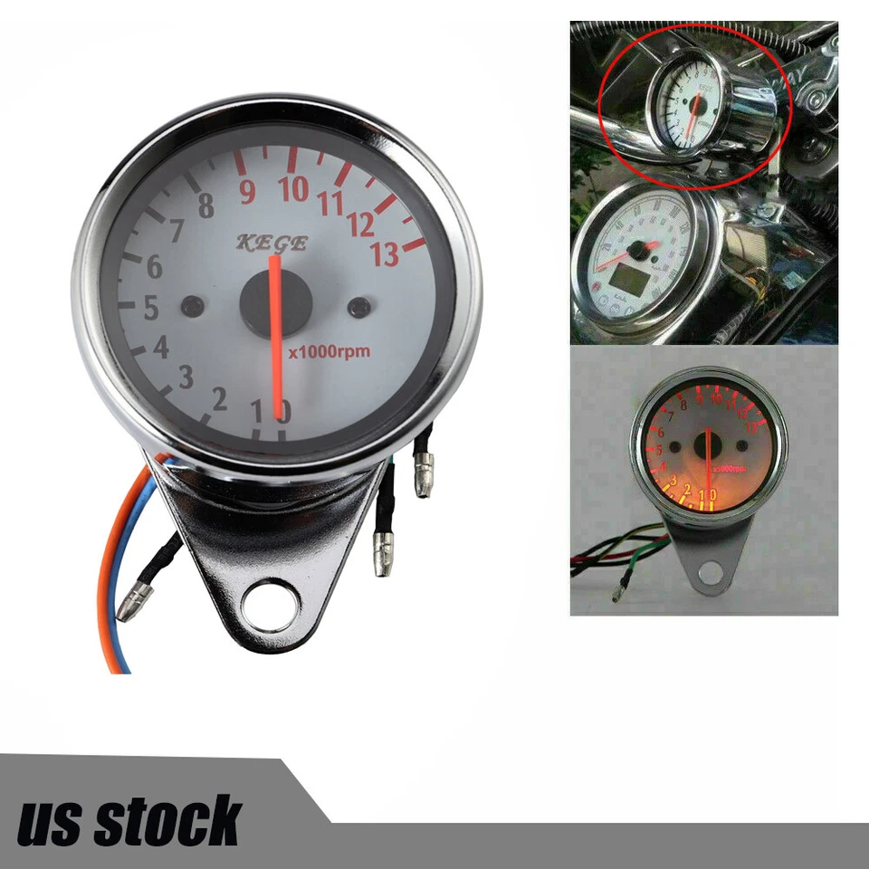 Motorcycle Universal 12V LED 0-13000RPM Tachometer Gauge for Chopper Cafe Racers Foto 2 de 4
